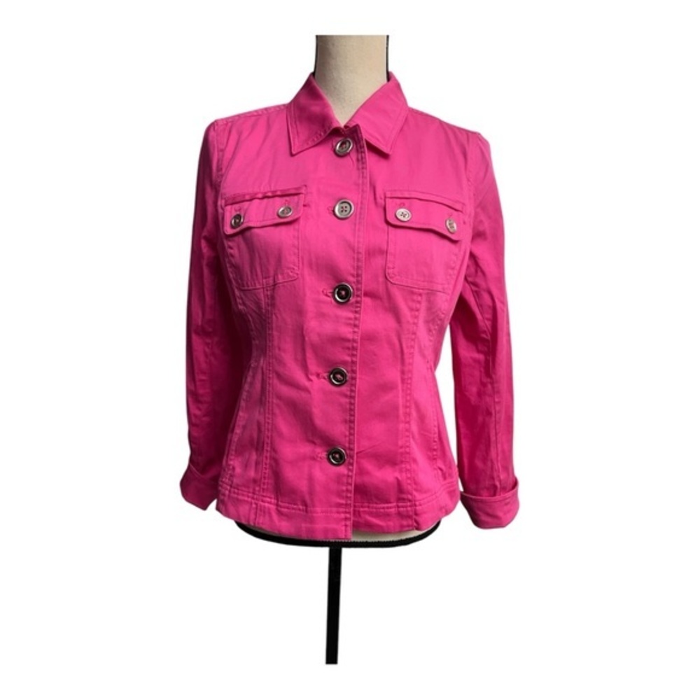 Jones New York Pink Jean Jacket with Fitted Silhouette Size S